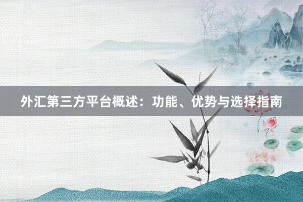 外汇第三方平台概述：功能、优势与选择指南