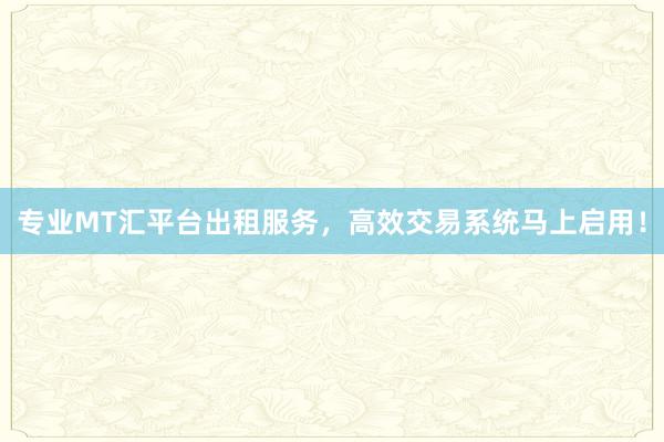 专业MT汇平台出租服务，高效交易系统马上启用！